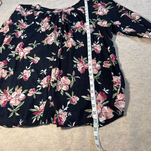 Chaps black pink floral peasant blouse Women’s 2XL boho tunic top long sleeve - Picture 4 of 8